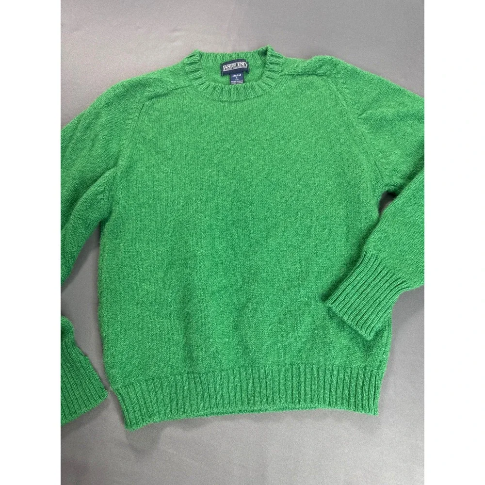 Lands' End Green Wool Sweater Made in Scotland Vintage 90s Crewneck Size 6 8 M